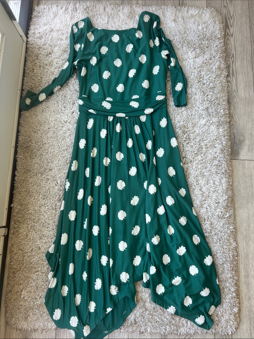 Boden Green Midi Dress with White Dandelion Floral Print